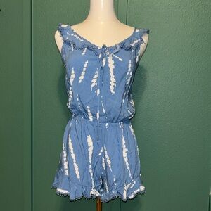 Women's Blue tie-dye pattern lightweight romper ocean drive medium